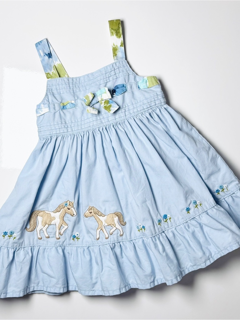 Gymboree Y2K 2009 Powder Blue Embroidered Pony Ruffle Dress 3-6M Summer